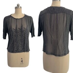 Burning Torch Anthropologie Gray 100% Silk Viscose Sheer Beaded Embroidery Top M